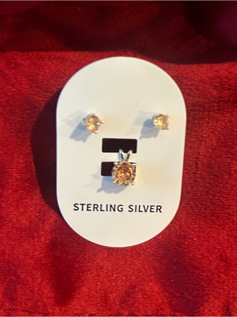 Sterling Silver Champagne Cubic Zirconia Stud Earrings and Pendant Set